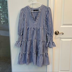 Tuckernuck Blue & White Stripe Cotton Poplin Kenzie Dress, Pomander Place - XS